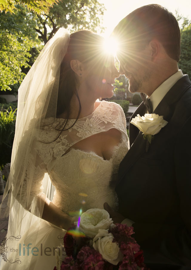 wedding couple with sunlight